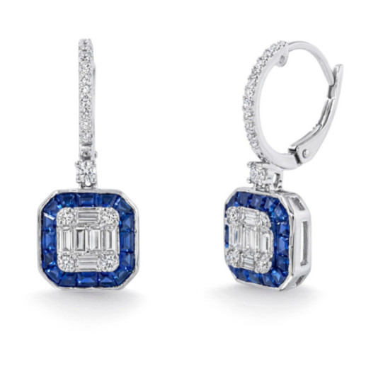 Pendientes Zafiros y Diamantes Oro Blanco Square Criolla - dormilonas