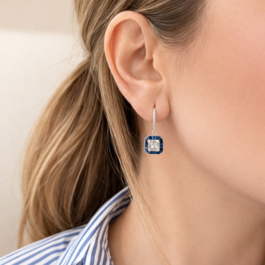 Pendientes Zafiros y Diamantes Oro Blanco Square Criolla - dormilonas 2