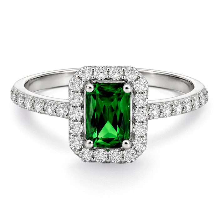 Anillo Esmeralda Sunset Rectangle 0.65Ct Oro Blanco - ANILLOS