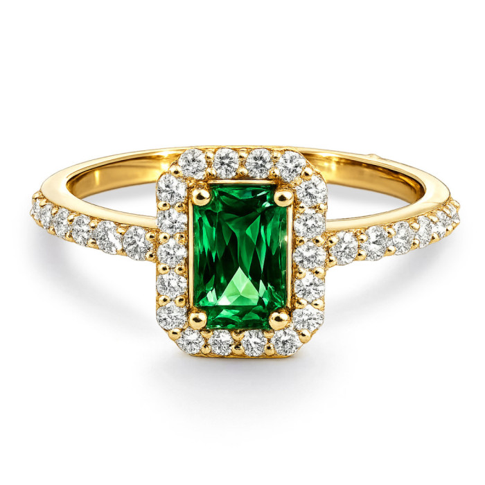 Emerald Sunset Rectangle Ring 0.65Ct Yellow Gold - Anniversary Rings