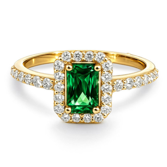 Anillo Esmeralda Sunset Rectangle 0.65Ct Oro Amarillo - Compromisso de aniversário de anéis