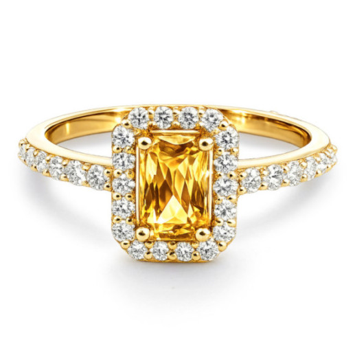 Anillo Zircon Naranja y Diamantes Oro Amarillo Sunset - Anéis Outras pedras preciosas