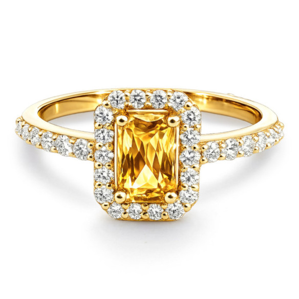 Anillo Zircon Naranja y Diamantes Oro Amarillo Sunset - Anéis Outras pedras preciosas