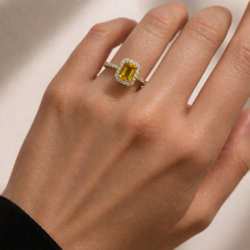 Orange Zircon and Diamond Sunset Yellow Gold Ring - Rings other precious stones 2