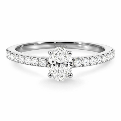 Anillo Compromiso Diamante Oval 0.40 Oro Blanco Dafne Petit - Solitarios de Oro Blanco
