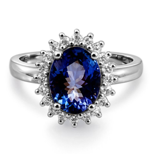 Anillo Tanzanita y Diamantes Oro Blanco Dalia - Anillos de Compromiso Azul