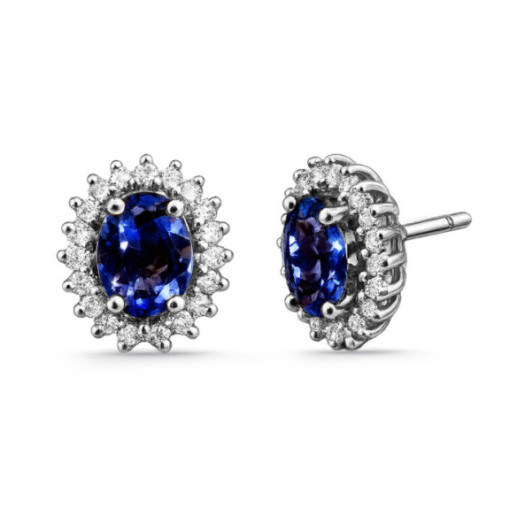 Pendientes Tanzanita y Diamantes Oro Blanco Dalia - Orecchini a pietre blu