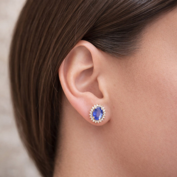Pendientes Tanzanita y Diamantes Oro Blanco Dalia - Boucles d'oreilles de pierres bleues