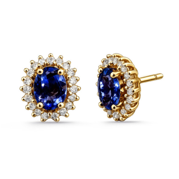 Pendientes Tanzanita y Diamantes Oro Amarillo Dalia - Blaue Steine Ohrringe