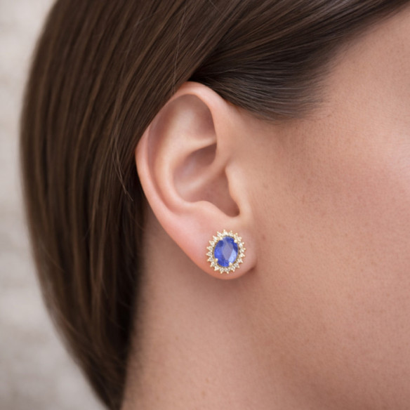 Pendientes Tanzanita y Diamantes Oro Amarillo Dalia - Orecchini a pietre blu