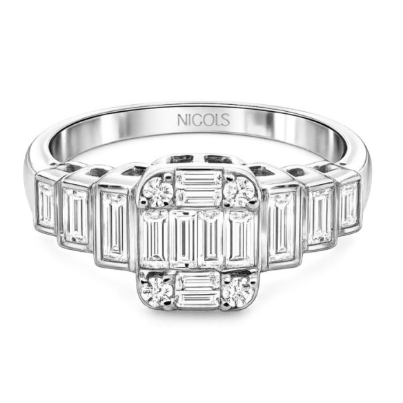 Anel de Diamante 0.90 Minerva Ouro Branco - Baguette de escultura