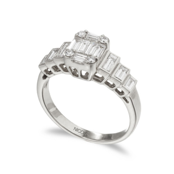 Anillo Diamantes 0.90 Minerva Oro Blanco - Talla Baguette