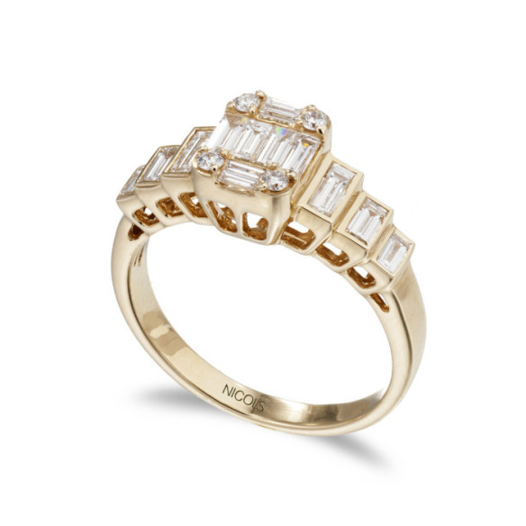 Anel de Diamante 0.90 Minerva Ouro Amarelo - Baguette de escultura