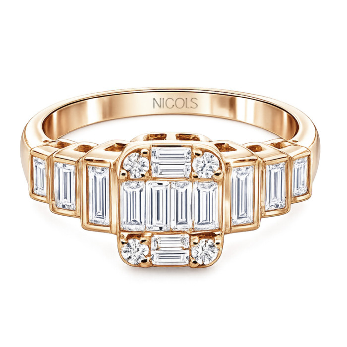 Anillo Diamantes 0.90 Minerva Oro Rosa - Sculpture baguette