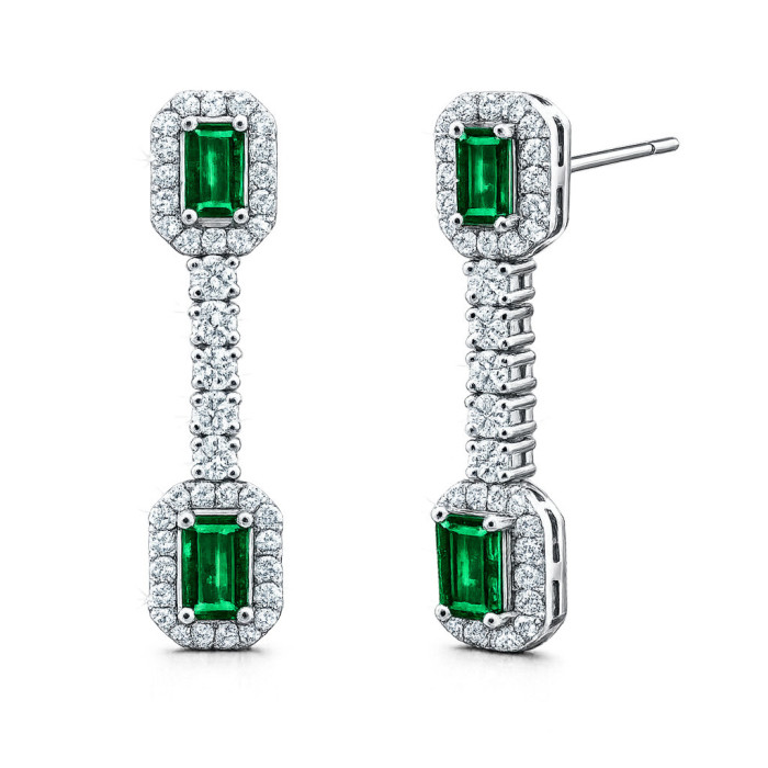 Pendientes Esmeraldas y Diamantes Sunset Rectangular - Jóias