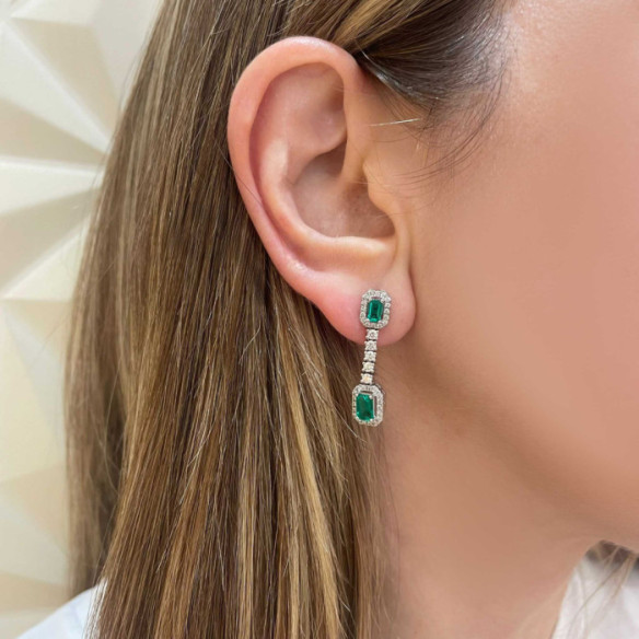 Pendientes Esmeraldas y Diamantes Sunset Rectangular - Jóias
