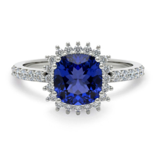 Anillo Tanzanita Cuadrada y Diamantes Oro Blanco Dalia Pavé - Anillos Otras Piedras Preciosas