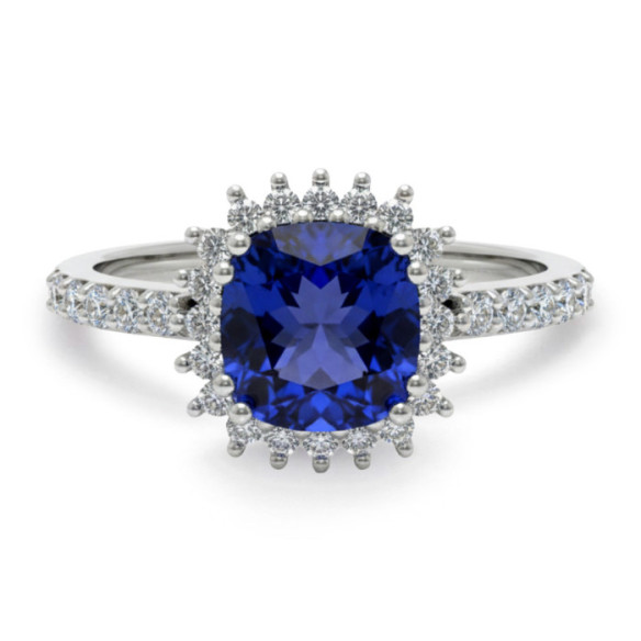 Anillo Tanzanita Cuadrada y Diamantes Oro Blanco Dalia Pavé - Anillos Otras Piedras Preciosas
