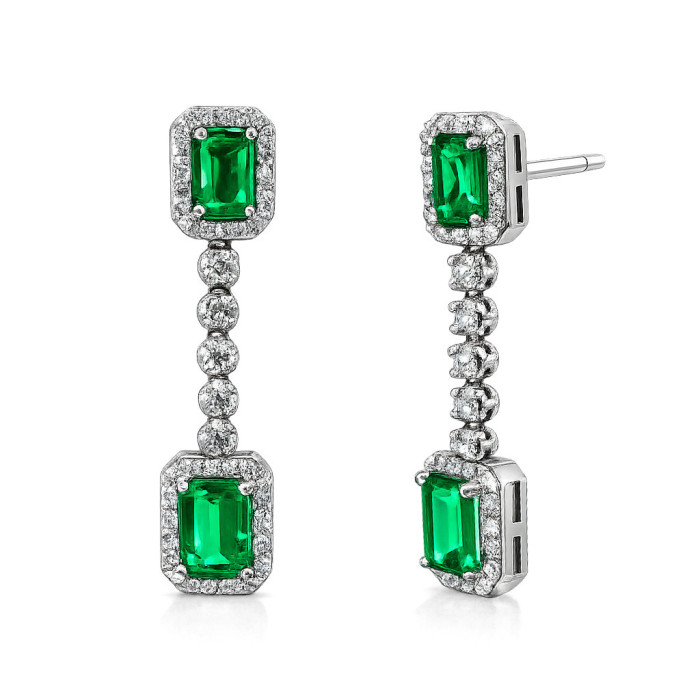 Pendientes Esmeraldas y Diamantes Oro Blanco Sunset - Brincos Esmeralda