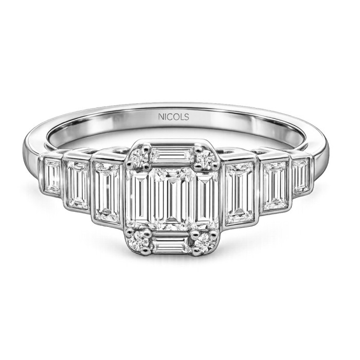 Minerva Diamond Ring 0.65Ct White Gold - Carving baguette