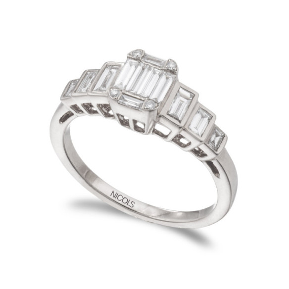 Minerva Diamond Ring 0.65Ct White Gold - Carving baguette