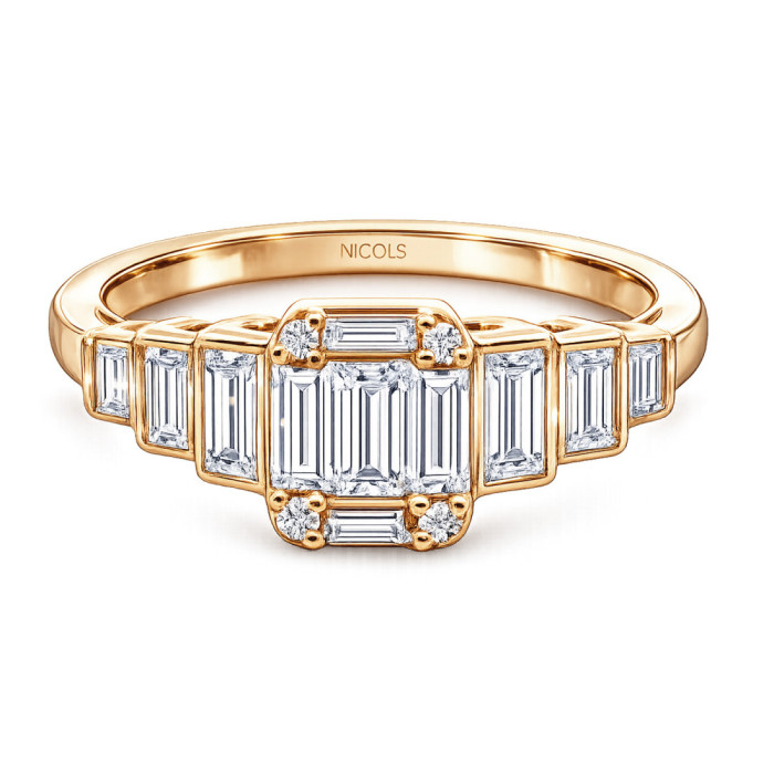 Minerva Diamond Ring 0.65Ct Rose Gold - Carving baguette