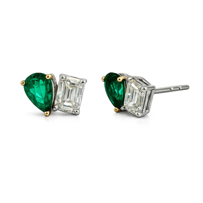 Pendientes Esmeralda y Diamante Oro Blanco Tu y Yo - Pingentes de pedra vermelha