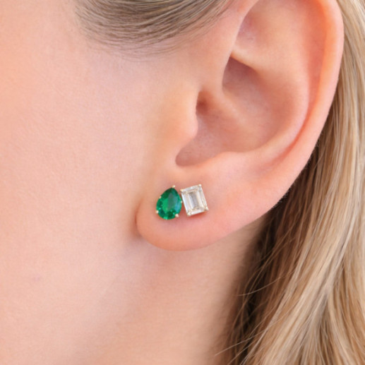 Pendientes Esmeralda y Diamante Oro Blanco Tu y Yo - Pingentes de pedra vermelha 2