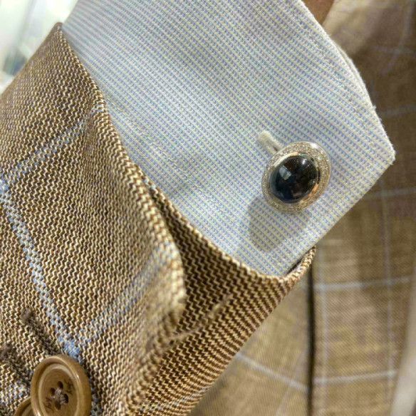 Cabuson Sapphire and Diamond Cufflinks in White Gold - Wedding twins