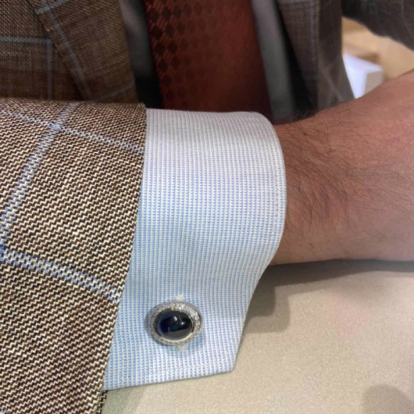 Gemelos Diamantes y Zafiro Oro Blanco Cabuson - Gemelos de Boda