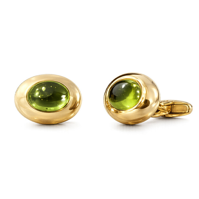 Gemelos Peridoto Oval Oro Amarillo Cabuson - Gemelos de Boda