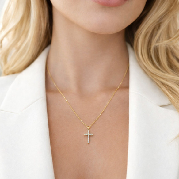 Diamond Catholic Sign Cross in Yellow Gold - Crosses