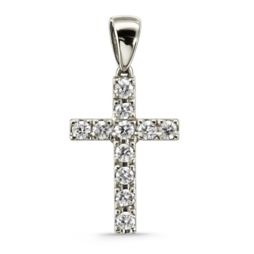 White Gold Catholic Sign Diamond Cross - Crosses