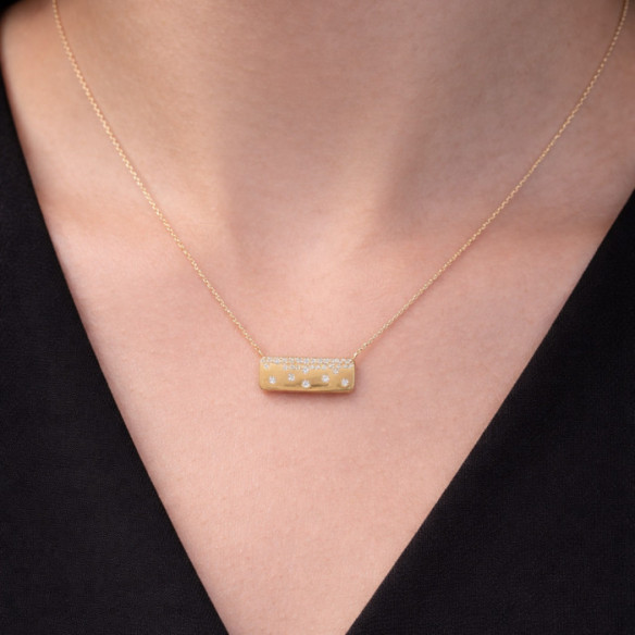 Collar Diamantes Oro Amarillo Mate Firmamento Pastilla Square - Novedades