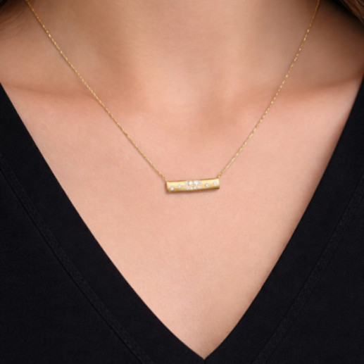 Collar Diamantes Oro Amarillo Mate Firmamento Pastilla Square - Colares de diamantes 2