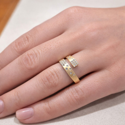 Anillo Diamantes Oro Amarillo Mate Firmamento Pastilla Square Tu y Yo - diseños actuales 2