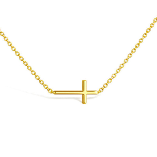Yellow Gold Tucked Cross Necklace - Crosses