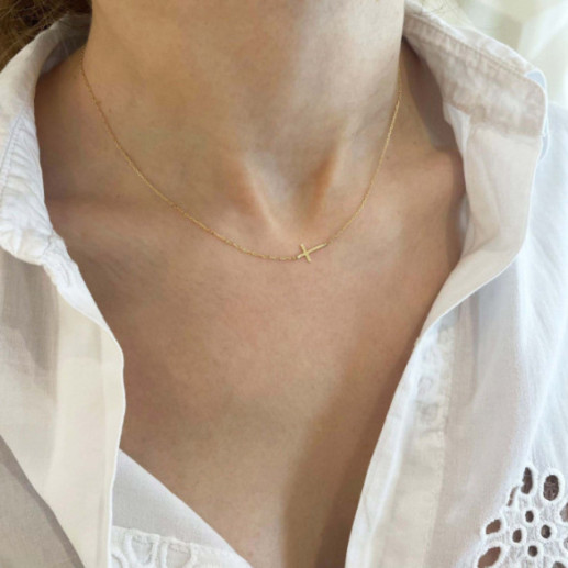 Collar Cruz Tumbada Oro Amarillo - Cruces 2