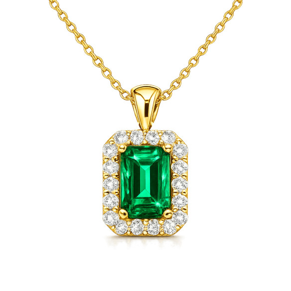 Collar Esmeralda y Diamantes Oro Amarillo Sunset Rentangle