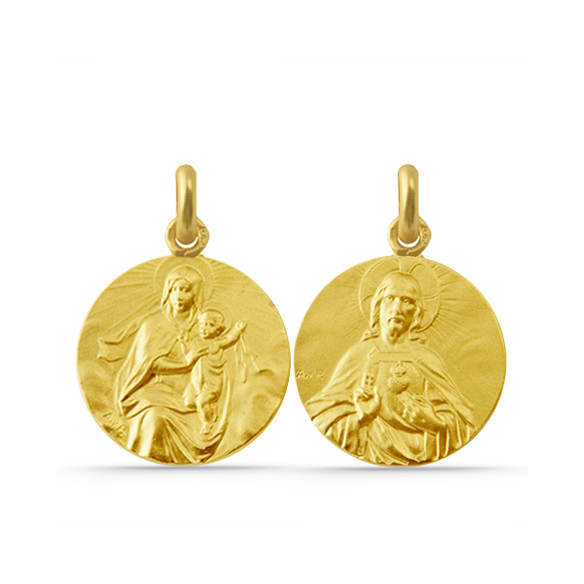 Escapulario Virgen del Carmen Manto og Sagrado Corazón 18K
