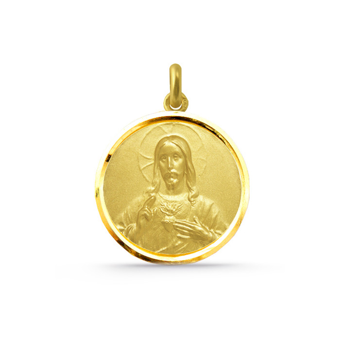Medalla Cristo Sagrado Corazón de Jesús con Bisel Oro 18K