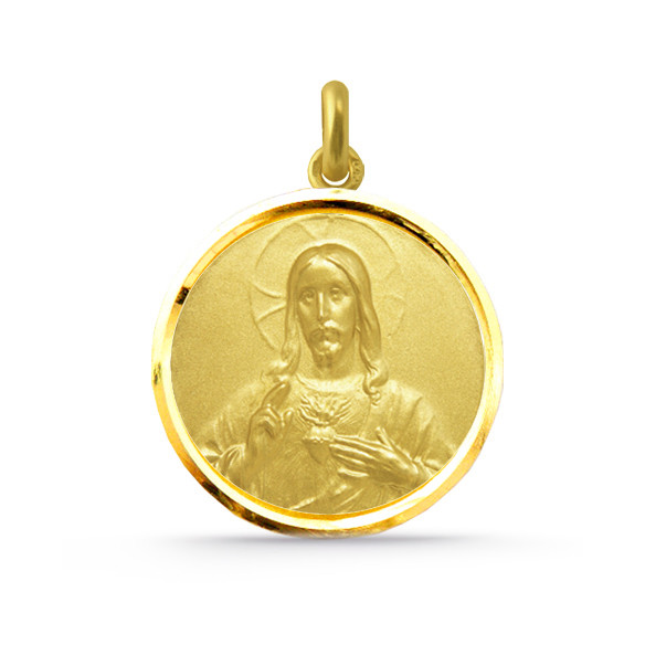 Medalla Cristo Sagrado Corazón de Jesús con Bisel Oro 18K