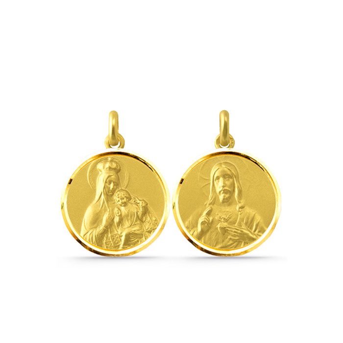 Escapulario Virgen del Carmen og Sagrado Corazón 18K Bisel Hul