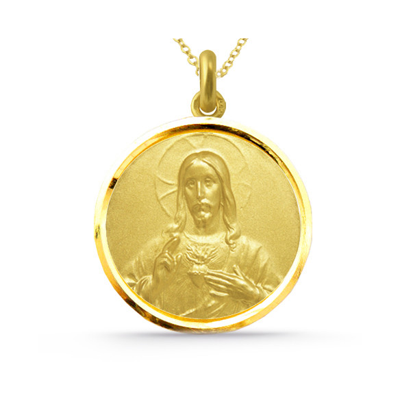 Medalla Cristo Sagrado Corazón de Jesús med Bisel 18K Guld