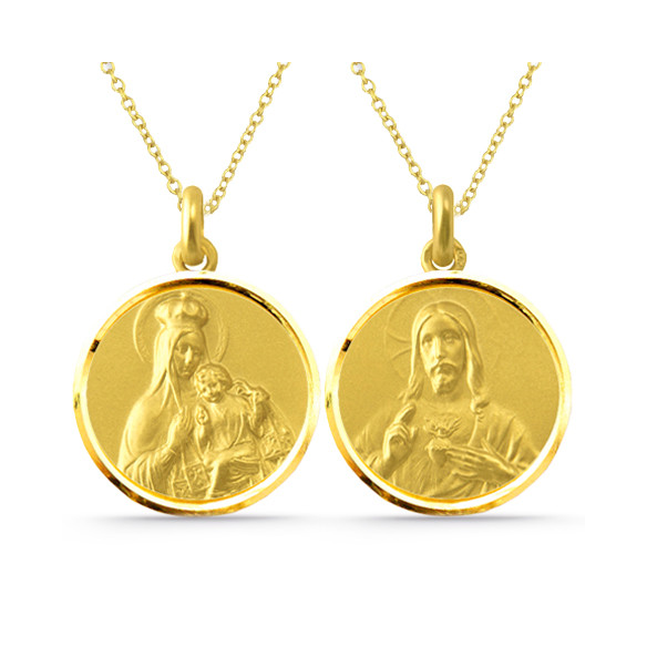 Escapulario Virgen del Carmen og Sagrado Corazón 18K Bisel Hul