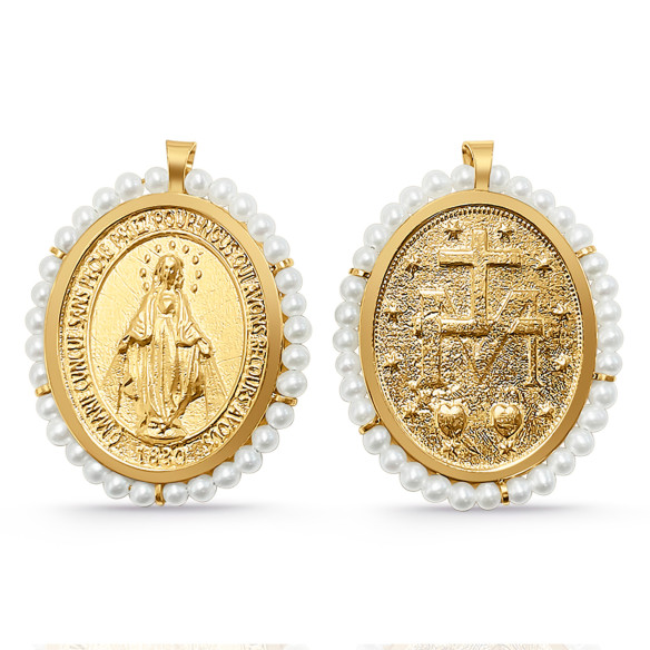 Escapulario Virgen Milagrosa oro y perlas