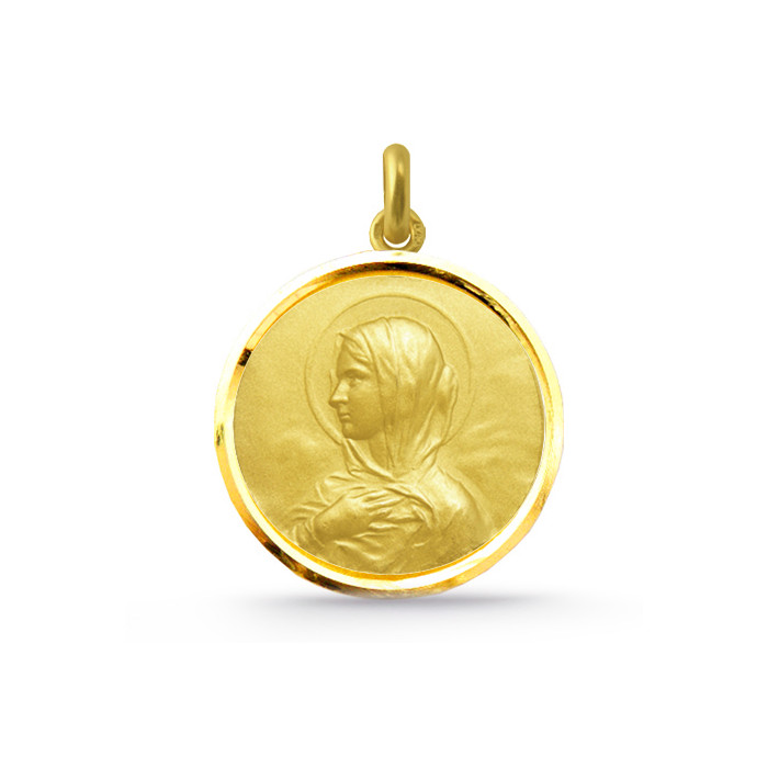 Medaljong Jomfru Maria med Kappe i 18K Gull med Glanset Bisel