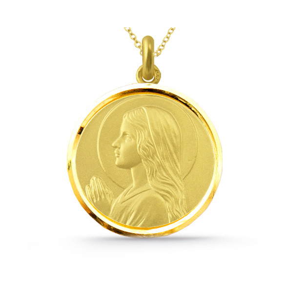 Medalla Virgen María Niña Oro 18K Bisel