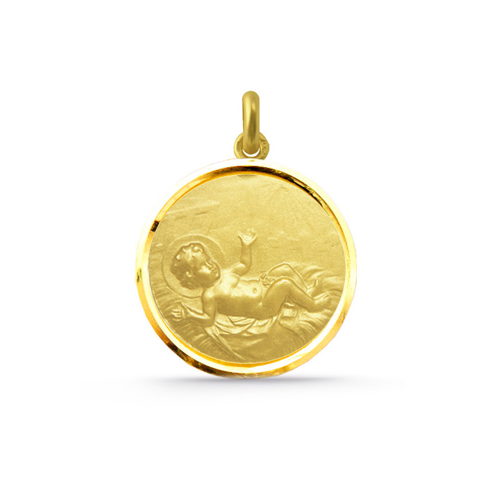 Medaljong Jesusbarnet i høy med fasett 18K Gull
