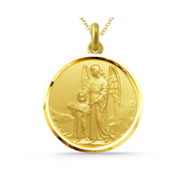 Medalla Ángel de la Guarda Oro 18K Bisel